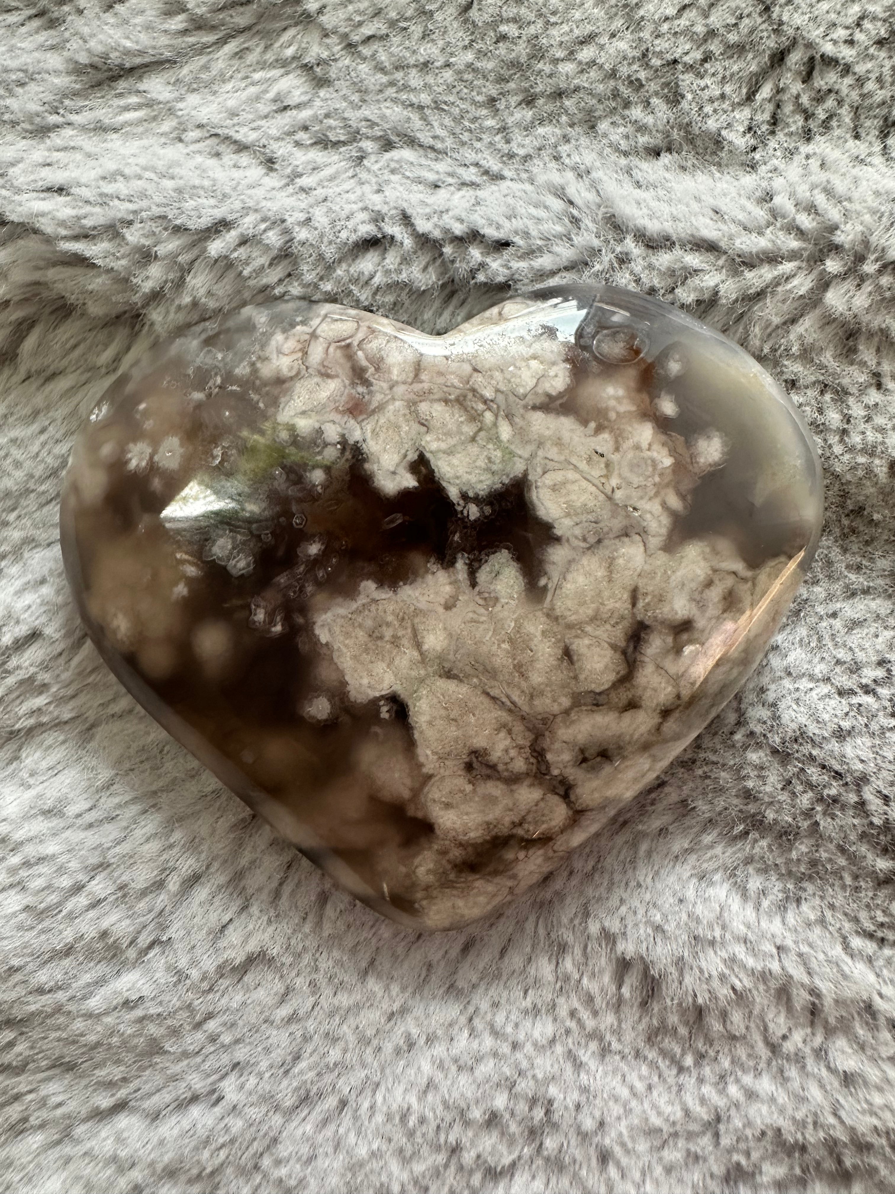 Rare Flower Agate Crystal Hearts