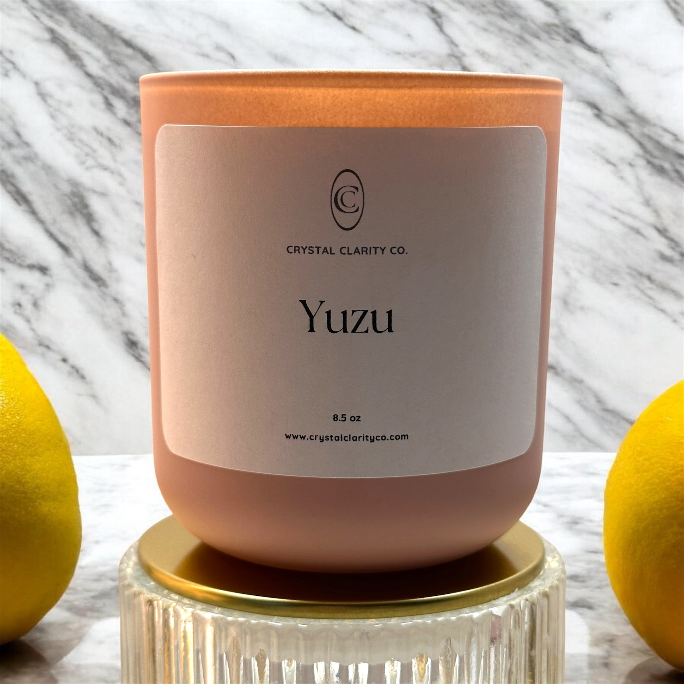 Yuzu luxury candle — grapefruit, passionfruit and warm amber — from the Crystal Clarity Co Spring Awakening Collection