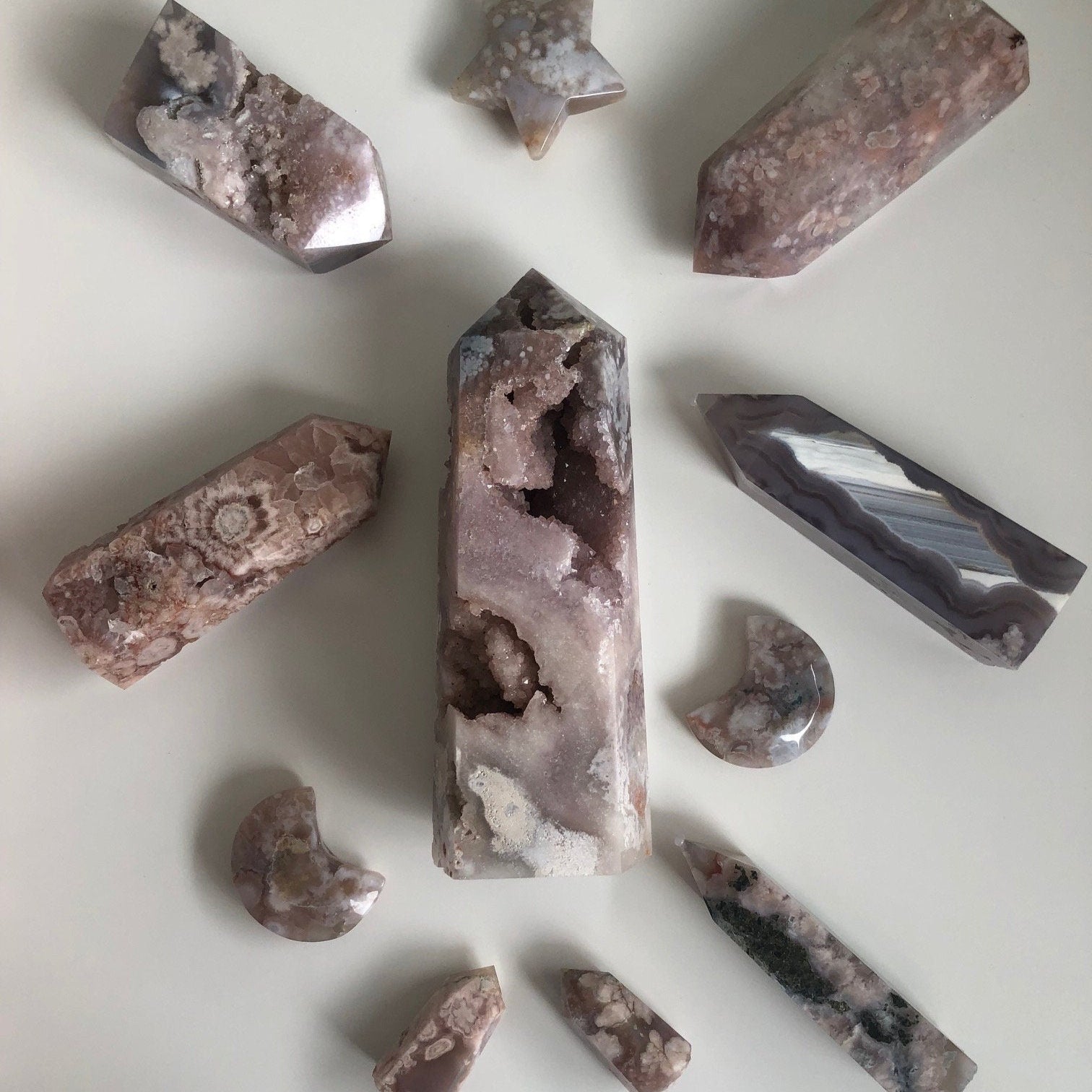 Flower Agate Towers with Druzy