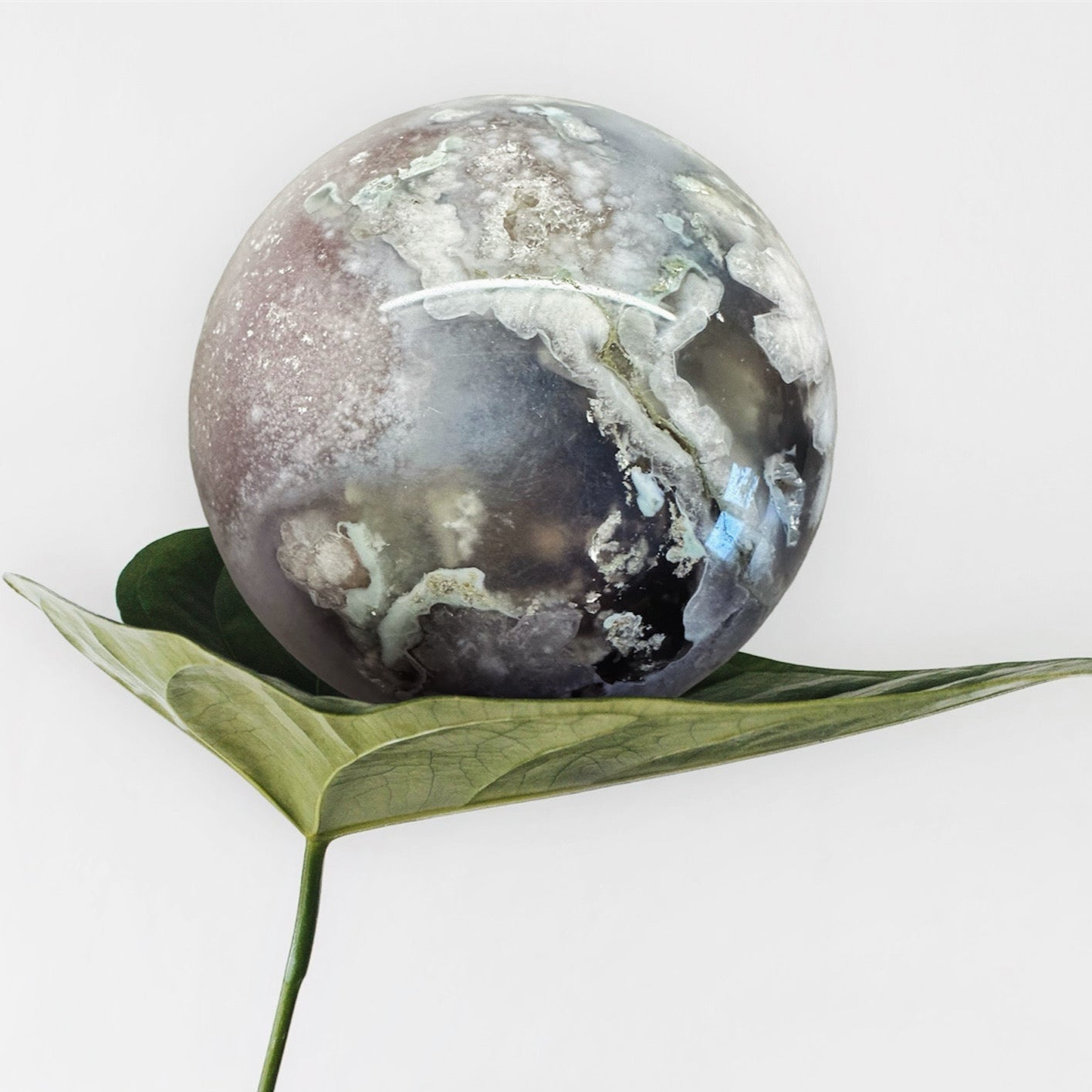 Black Flower Agate & Pink Amethyst Sphere