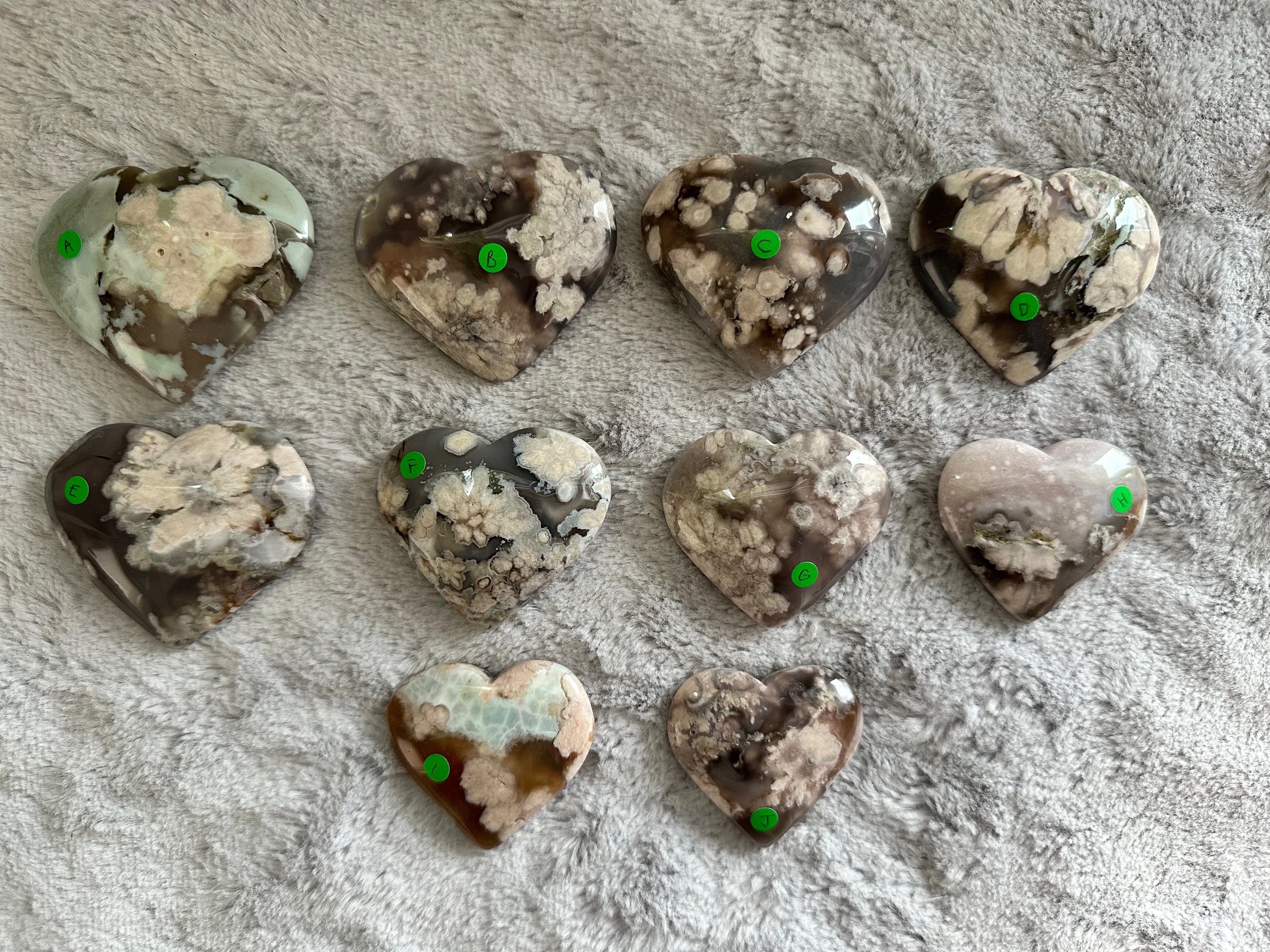 Rare Flower Agate Crystal Hearts