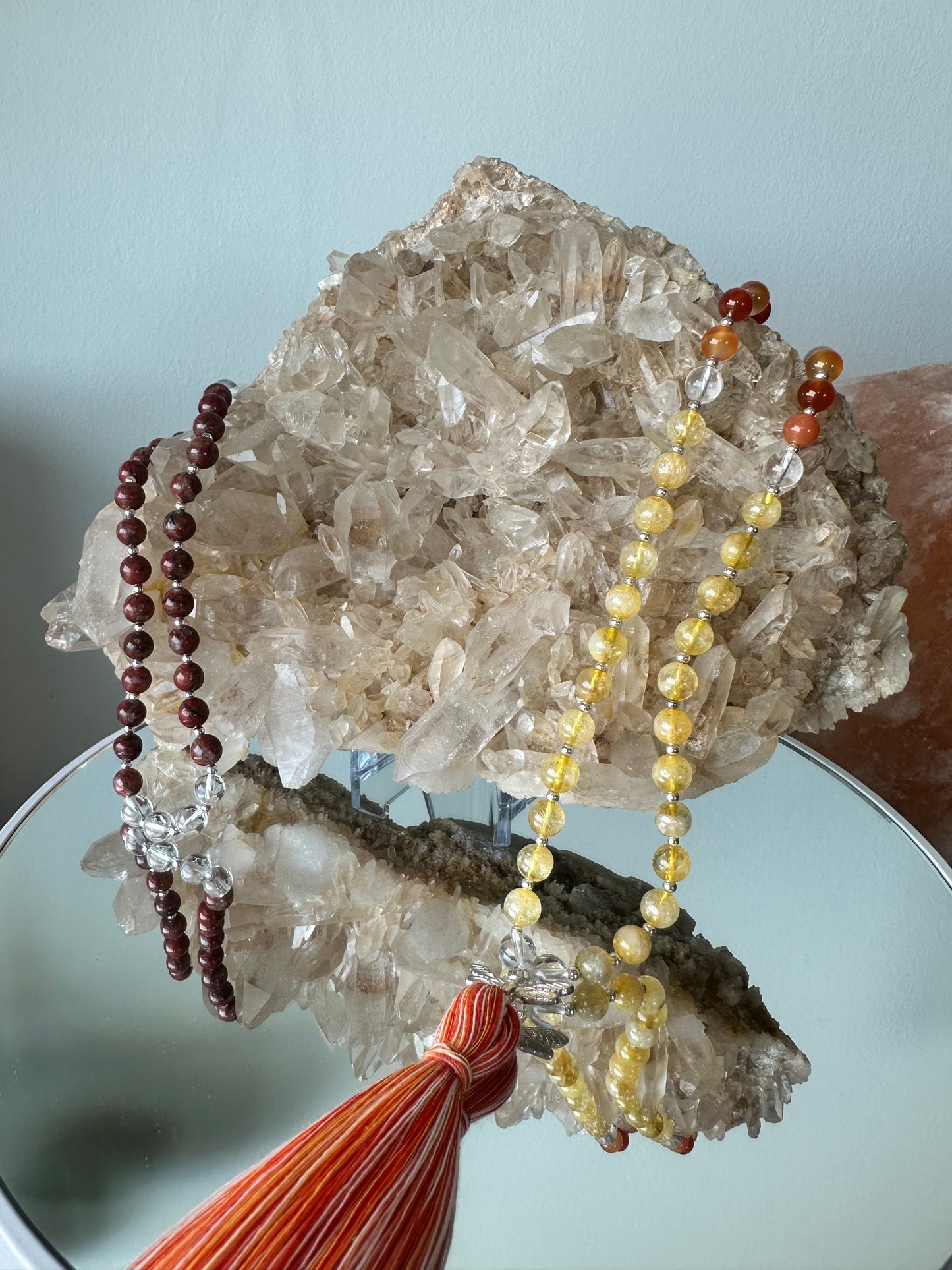 Handcrafted Crystal Meditation Mala Necklace for Cancer Zodiac Sign