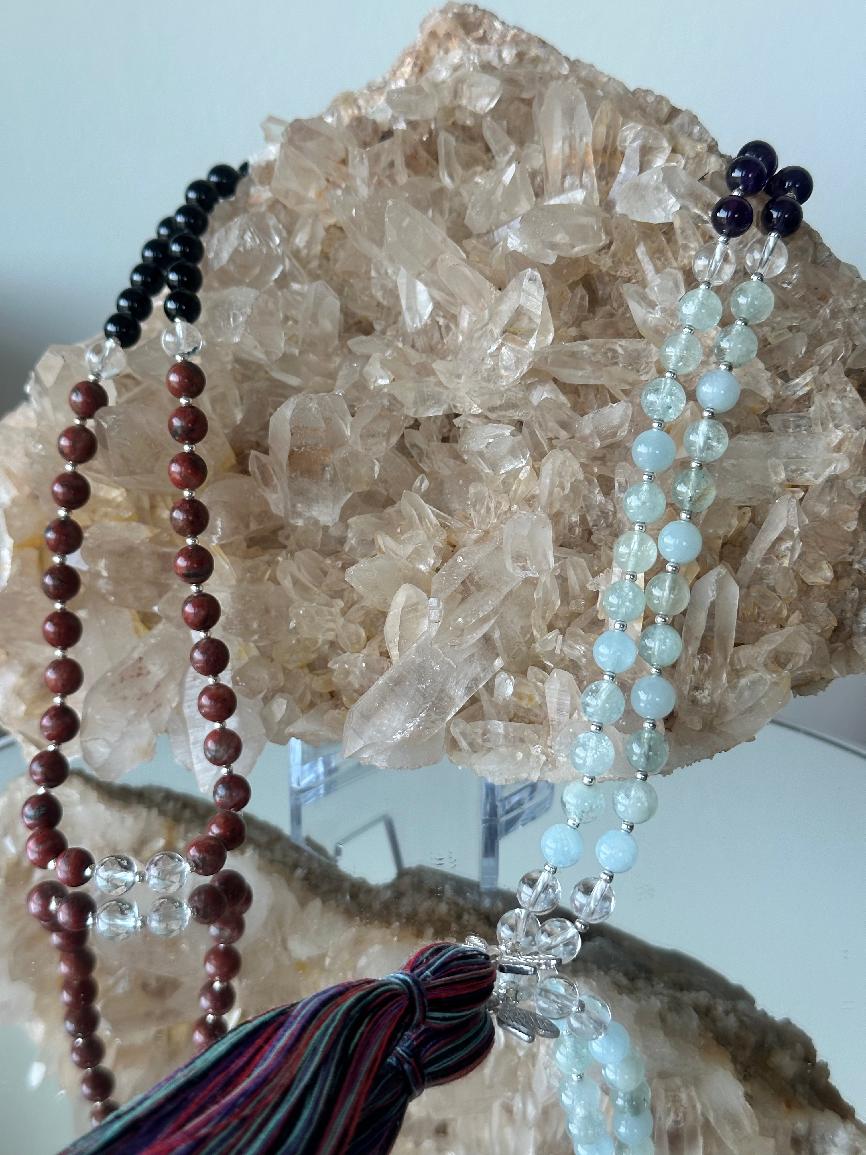 Handcrafted Crystal Meditation Mala Necklace for Aries Zodiac Sign