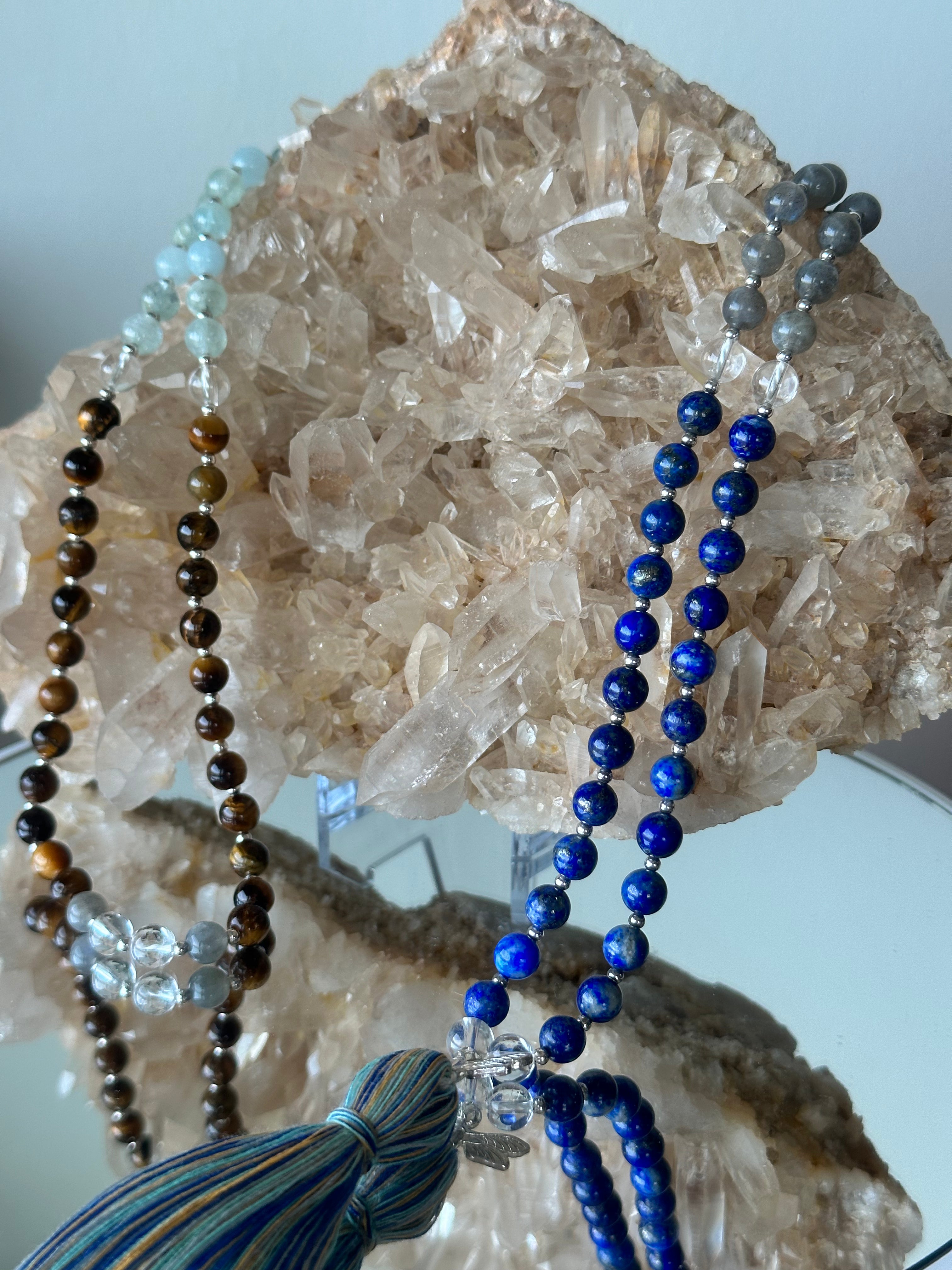 Handcrafted Crystal Meditation Mala Necklace for Libra Zodiac Sign