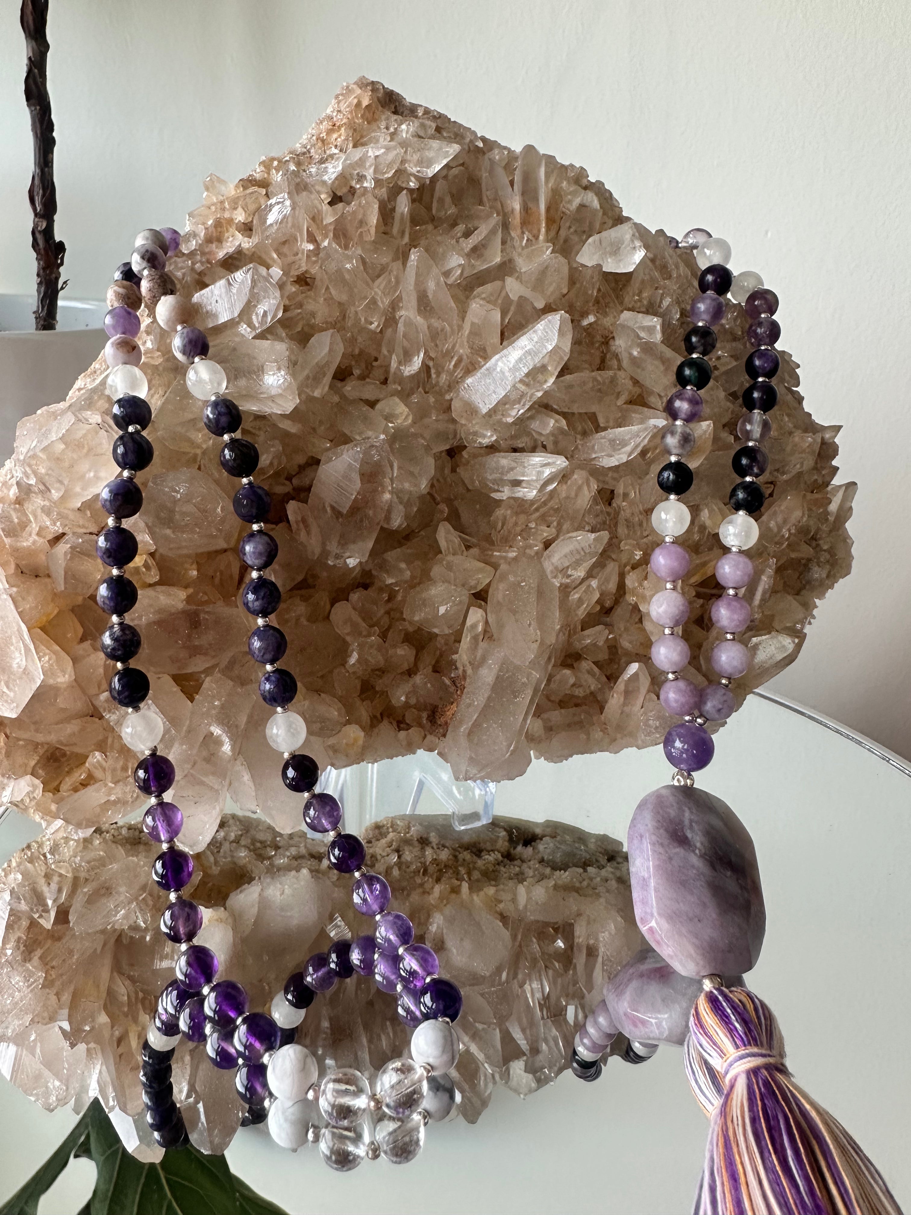 Handcrafted Crystal Meditation Mala Necklace for Crown Chakra