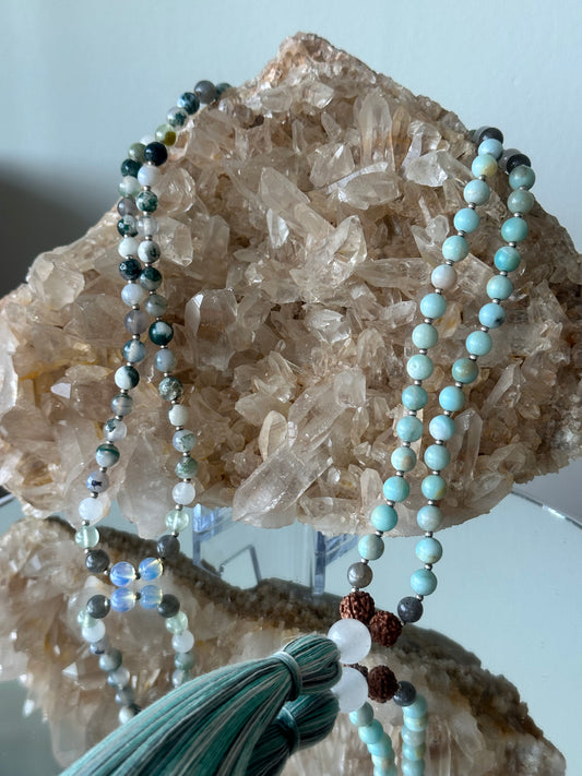 Handcrafted Crystal Meditation Mala Necklace - Serene