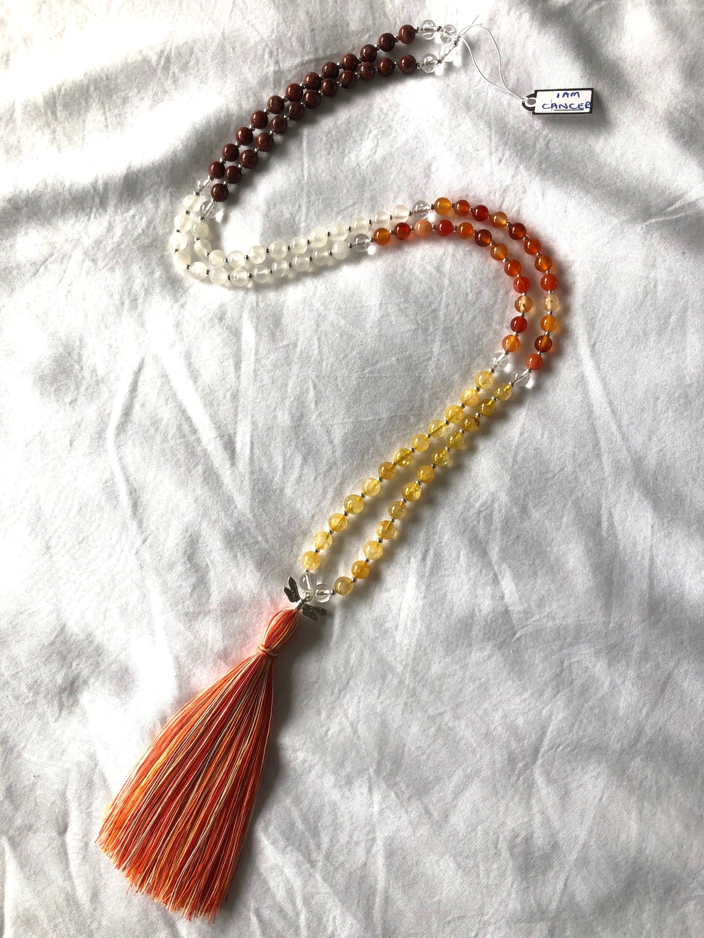 Handcrafted Crystal Meditation Mala Necklace for Cancer Zodiac Sign