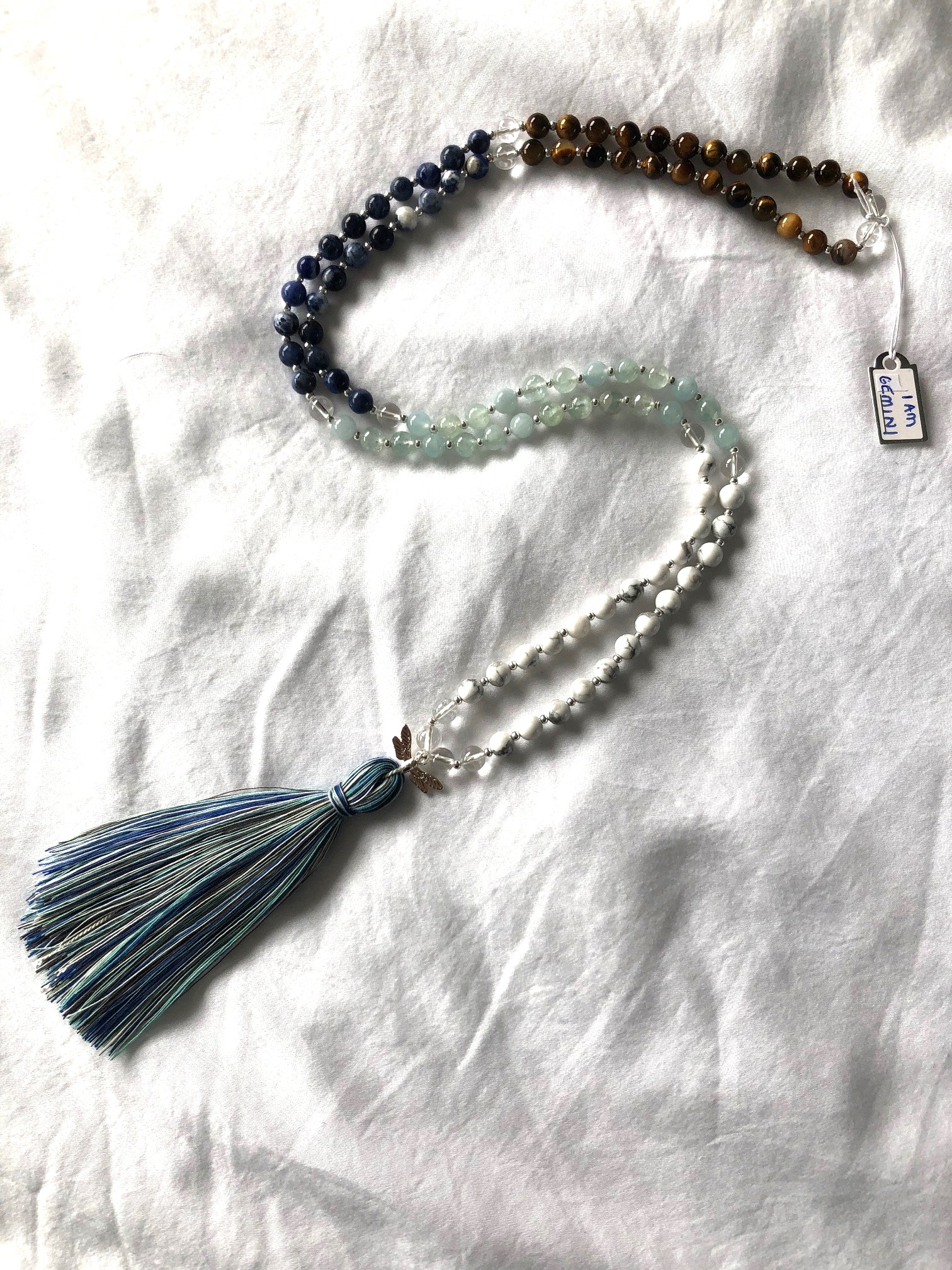 Handcrafted Crystal Meditation Mala Necklace for Gemini Zodiac Sign