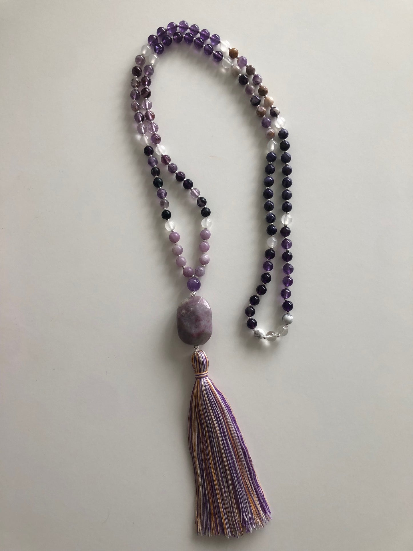 Handcrafted Crystal Meditation Mala Necklace for Crown Chakra