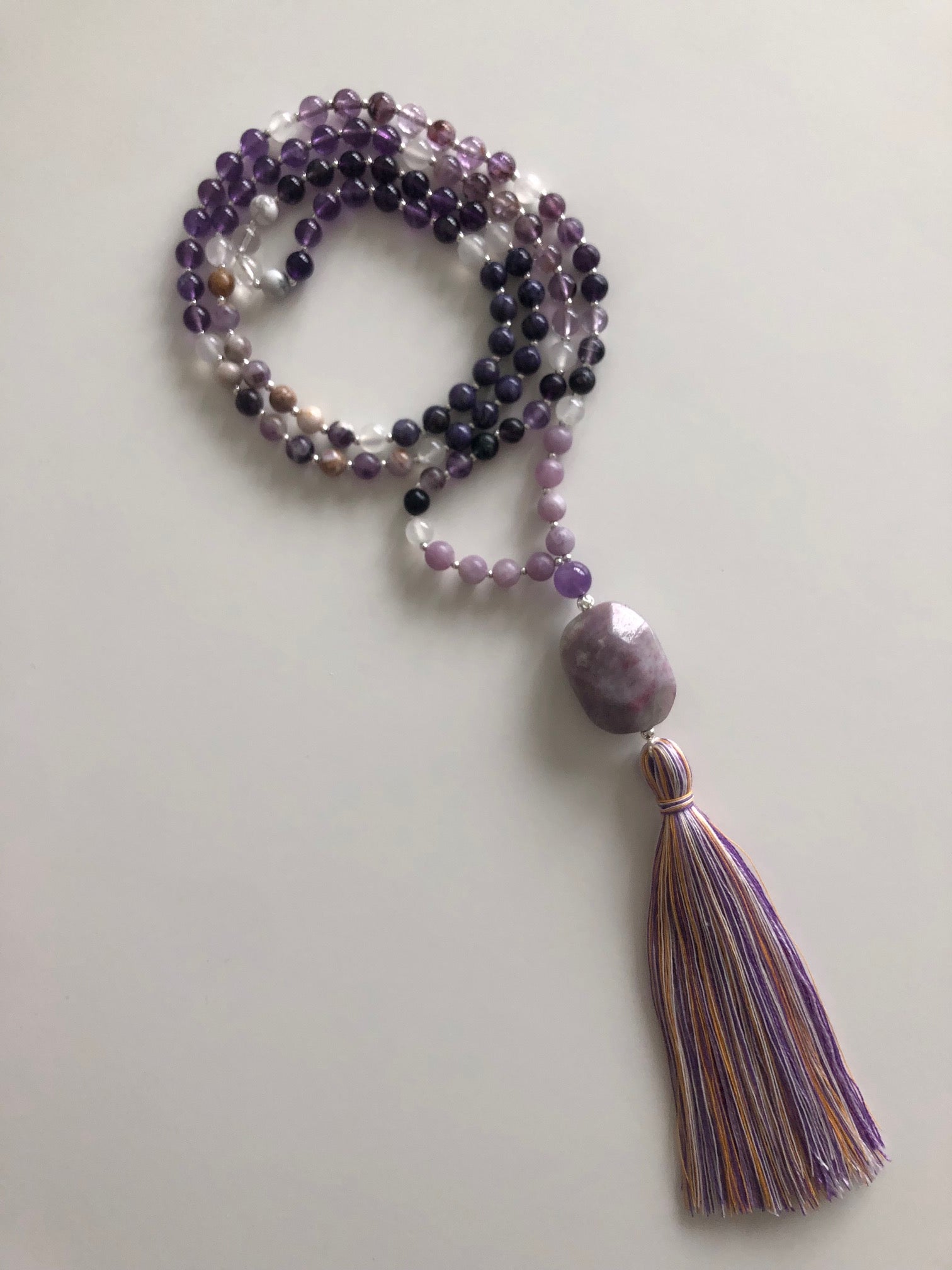 Handcrafted Crystal Meditation Mala Necklace for Crown Chakra