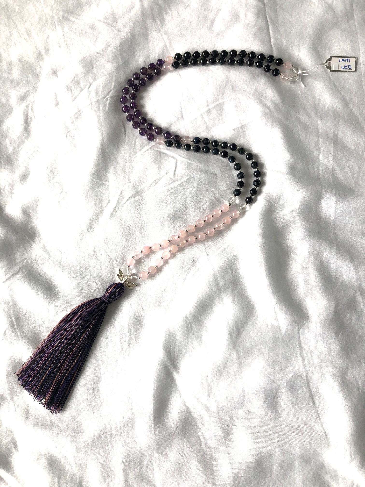 Handcrafted Crystal Meditation Mala Necklace for Leo Zodiac Sign