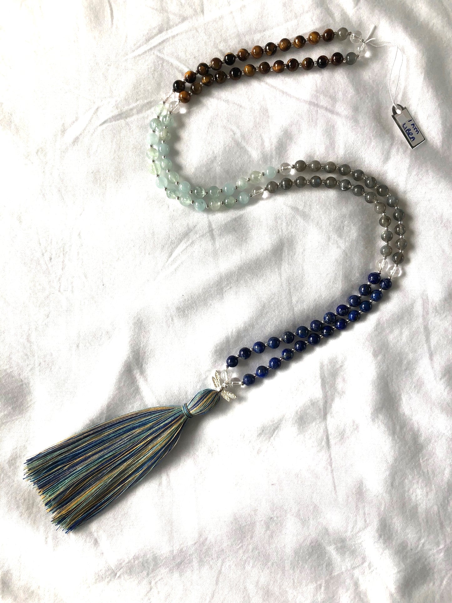 Handcrafted Crystal Meditation Mala Necklace for Libra Zodiac Sign