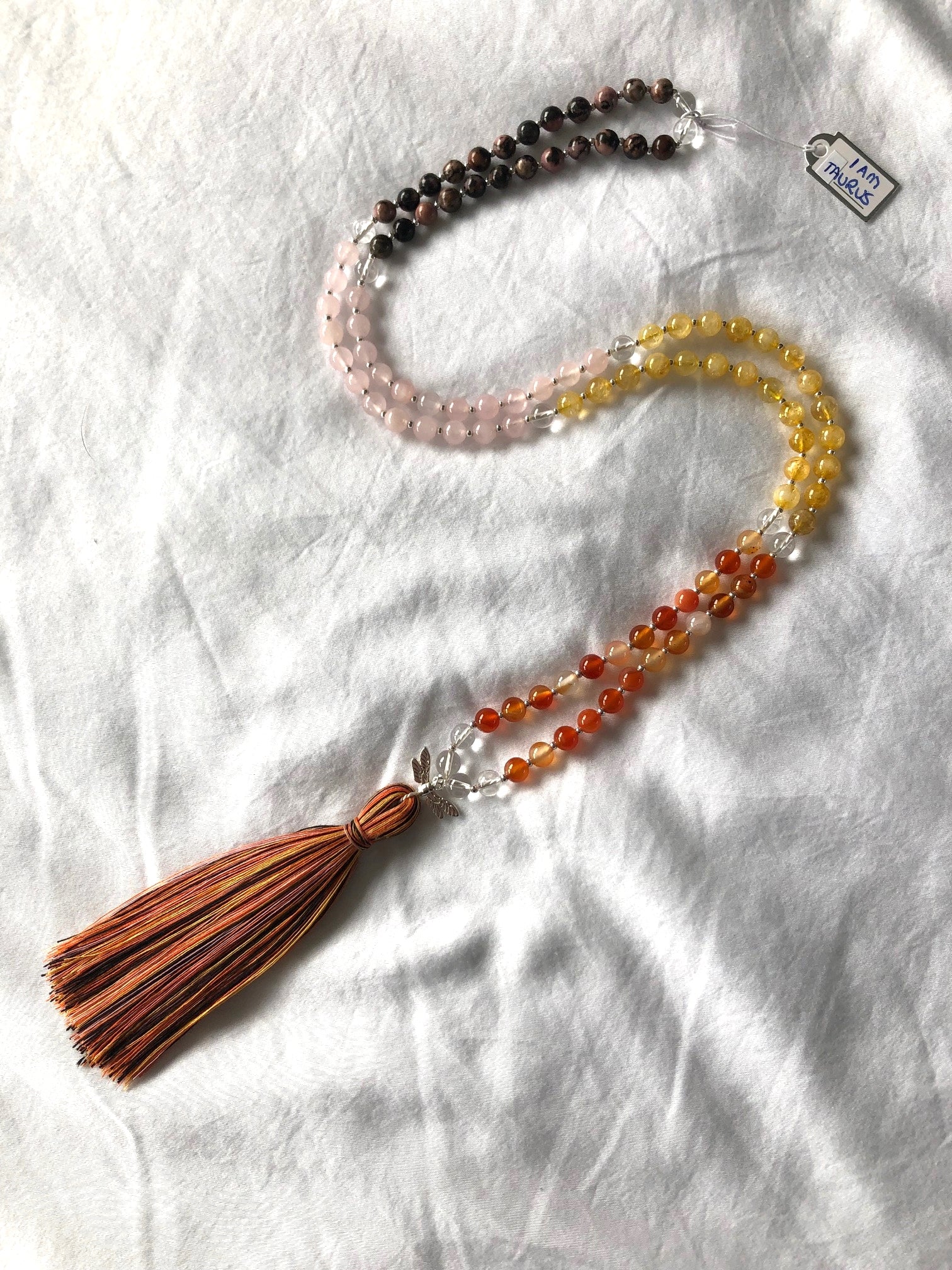 Handcrafted Crystal Meditation Mala Necklace for Taurus Zodiac Sign