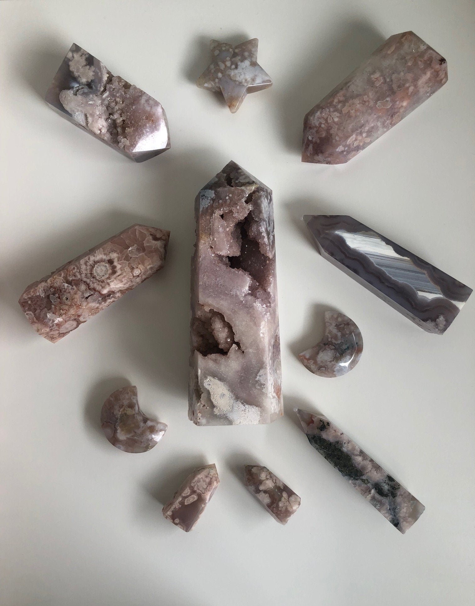 Flower Agate Towers with Druzy